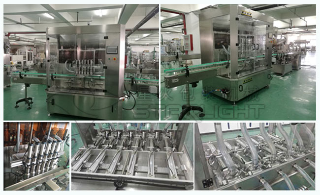 星火廠房沙茶醬灌裝機械設備組成的全自動醬料灌裝生產線及細節拍攝